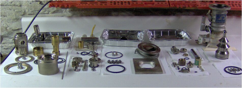 High vacuum system, disassembled.